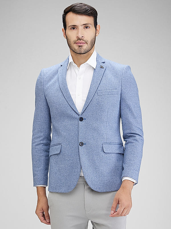 Killer Men Sky Blue Slim Fit Solid Blazers