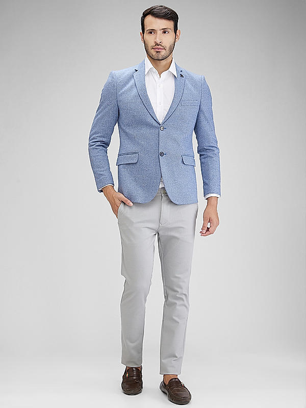 Killer Men Sky Blue Slim Fit Solid Blazers