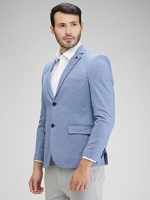 Killer Men Sky Blue Slim Fit Solid Blazers