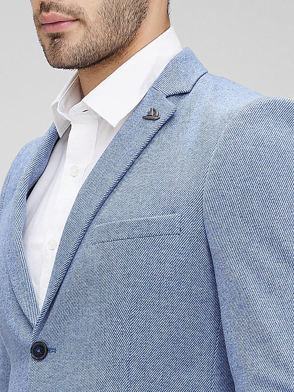 Killer Men Sky Blue Slim Fit Solid Blazers