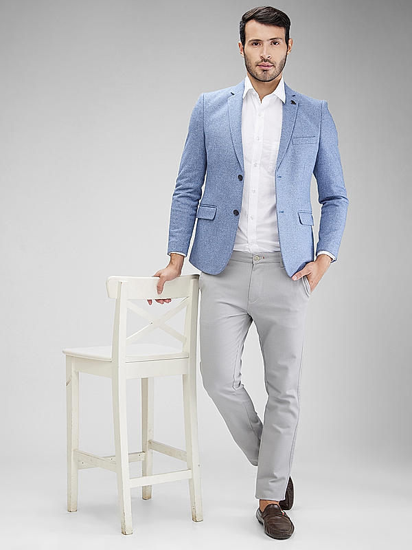 Killer Men Sky Blue Slim Fit Solid Blazers