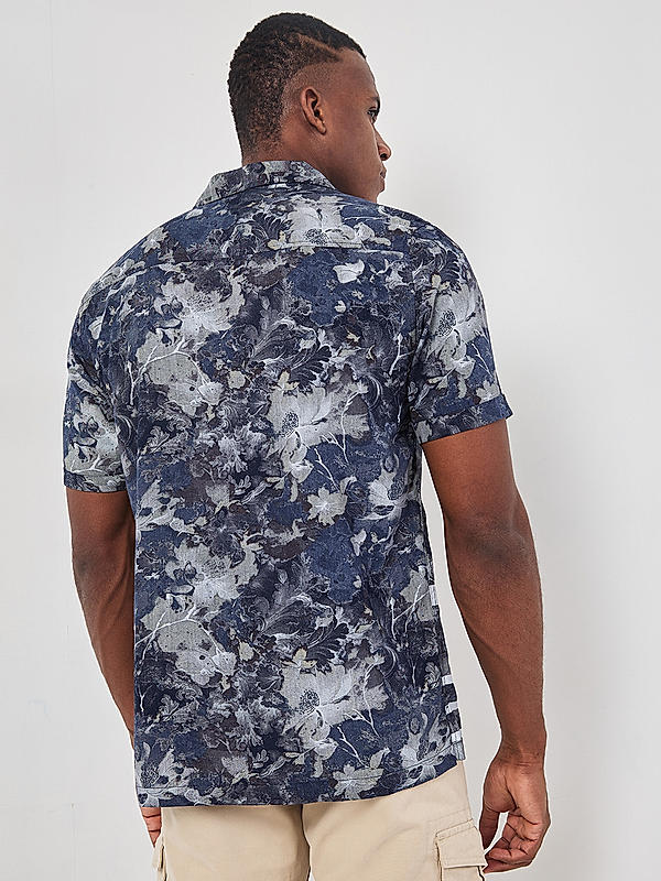 Killer Men Navy Blue Slim Fit Floral Print Shirts