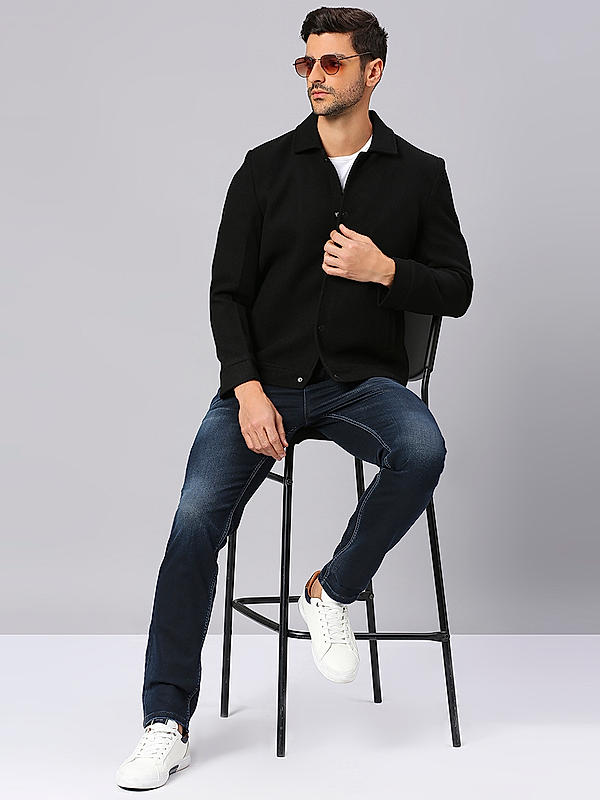 Killer Men Black Regular Fit Solid Jackets