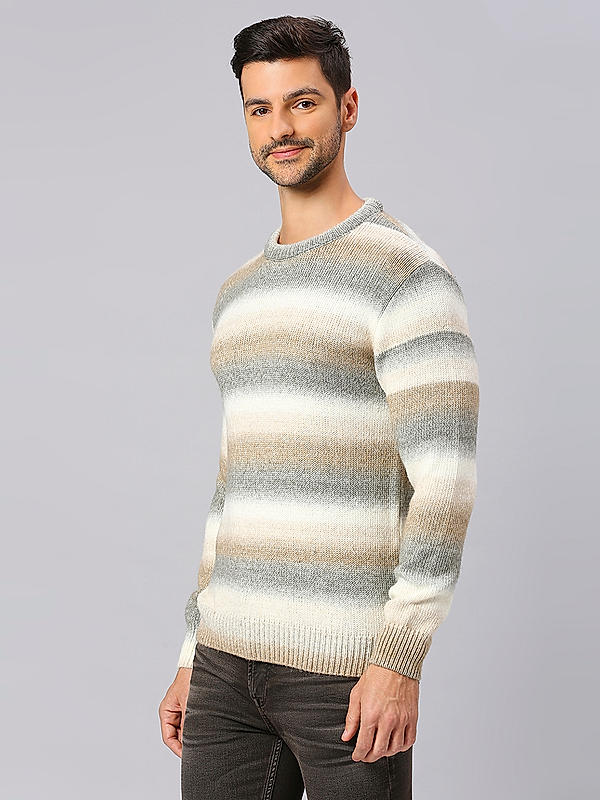 Killer Men Grey Slim Fit Stripes Sweaters