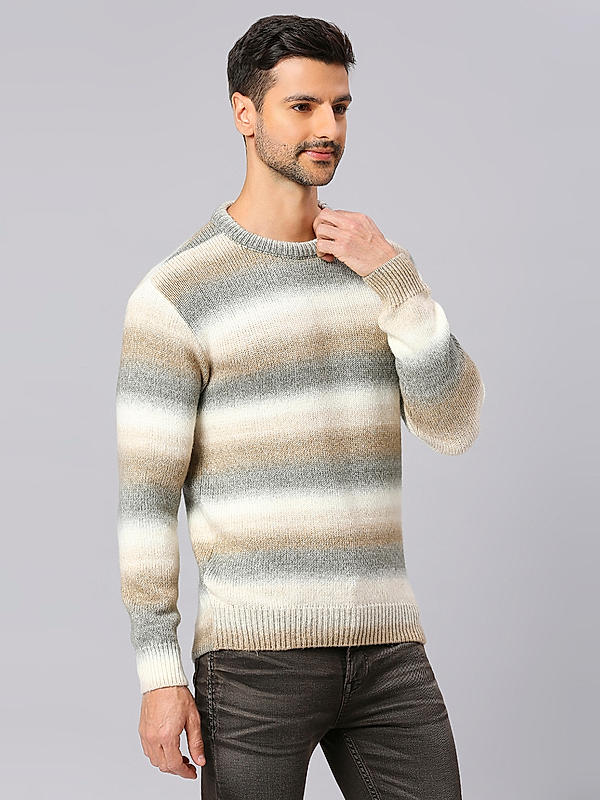 Killer Men Grey Slim Fit Stripes Sweaters