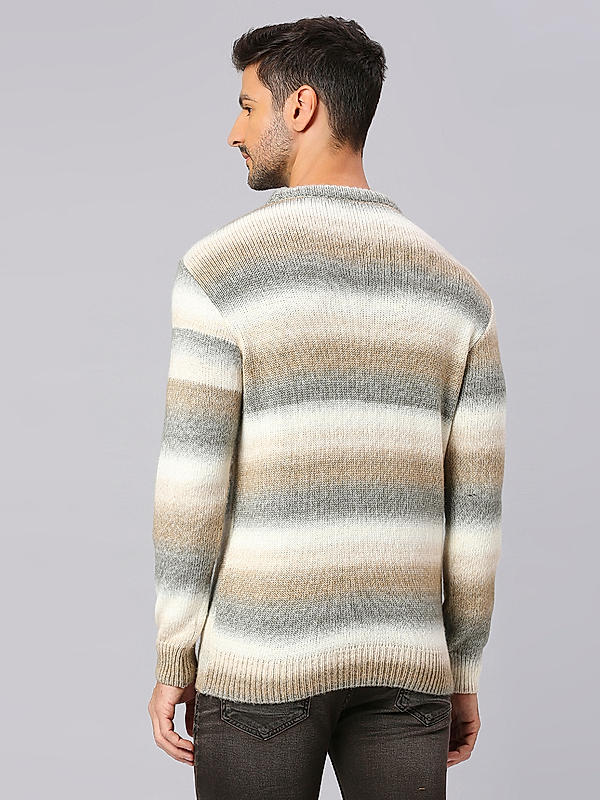 Killer Men Grey Slim Fit Stripes Sweaters