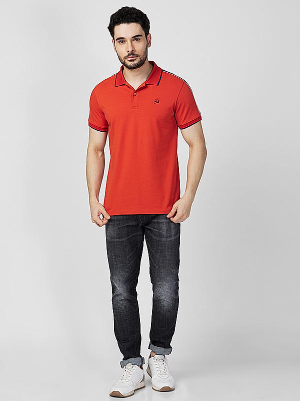 Killer Men Orange Slim Fit Solid T-Shirts