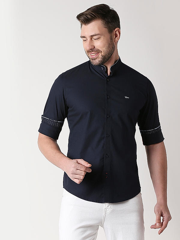 Killer Slim Fit Solid Navy Chines Collar Shirts