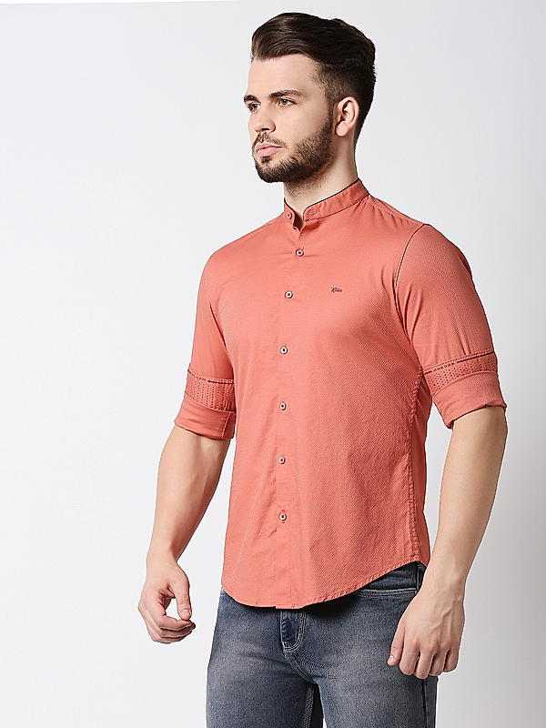 Killer Slim Fit Solid Pink Chines Collar Shirts