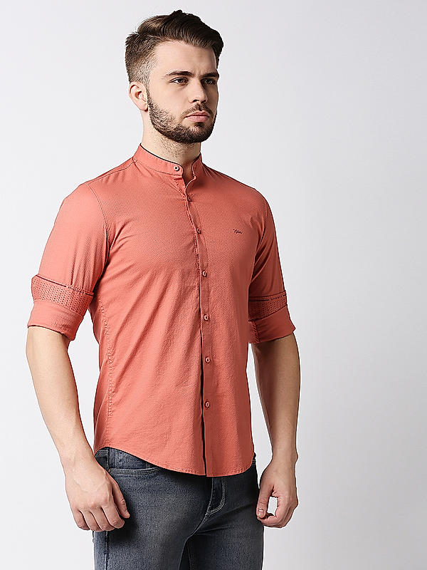 Killer Slim Fit Solid Pink Chines Collar Shirts