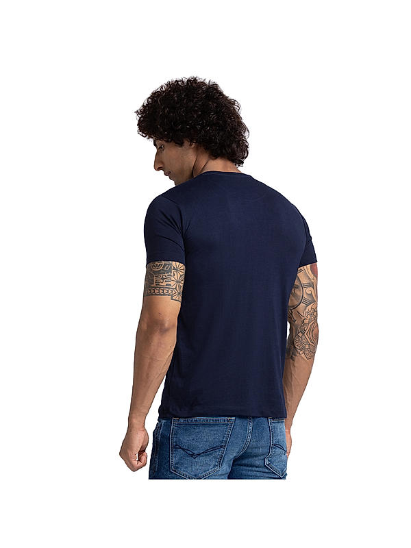 Killer Navy Printed Slim Fit Round Neck  T-Shirts
