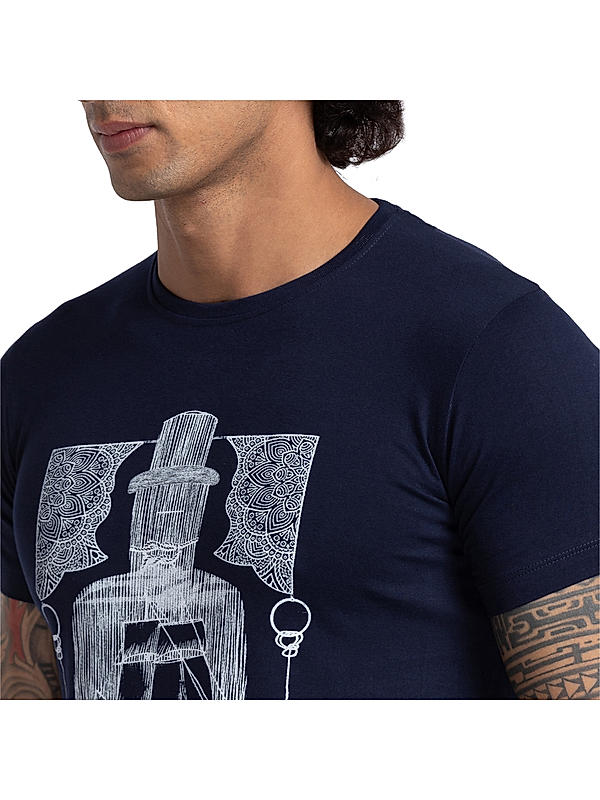 Killer Navy Printed Slim Fit Round Neck  T-Shirts