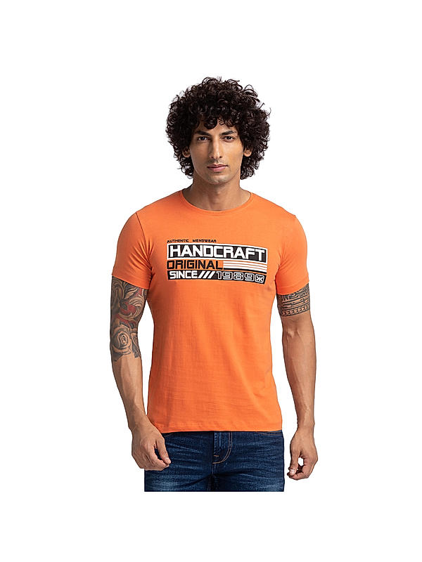 Killer Orange Printed Slim Fit Round Neck  T-Shirts