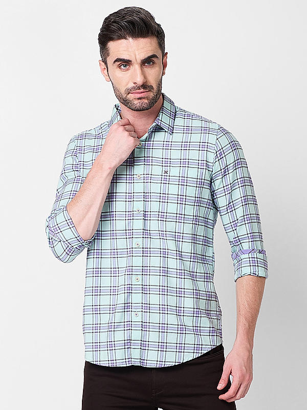 Killer Men Slim Fit Checks Light Green Shirts