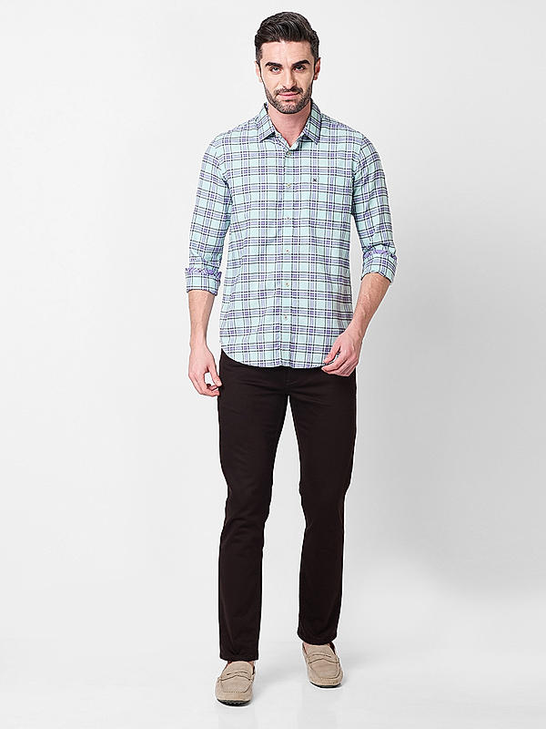 Killer Men Slim Fit Checks Light Green Shirts