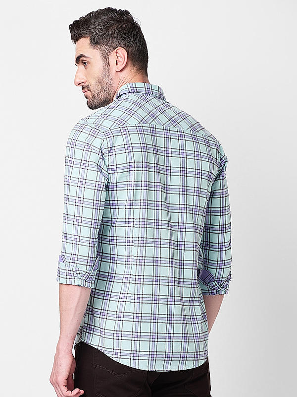 Killer Men Slim Fit Checks Light Green Shirts