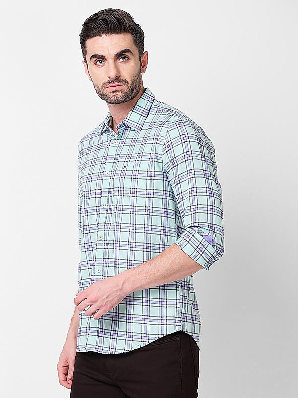 Killer Men Slim Fit Checks Light Green Shirts