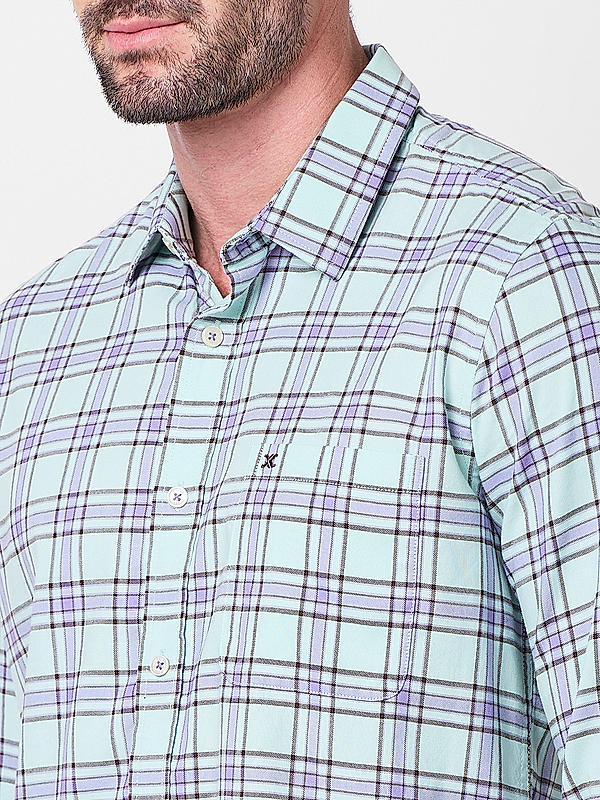 Killer Men Slim Fit Checks Light Green Shirts