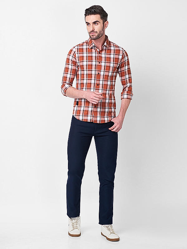 Killer Men Slim Fit Checks Brown Shirts