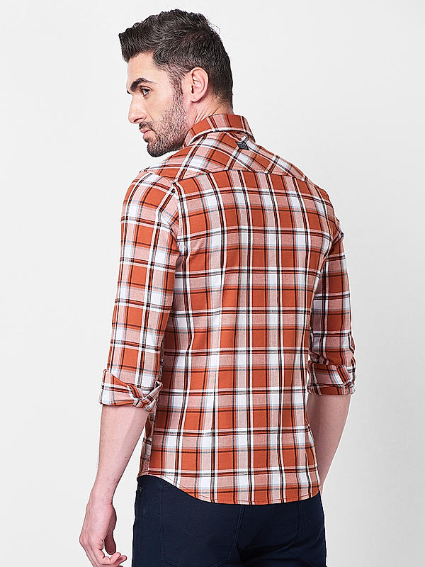 Killer Men Slim Fit Checks Brown Shirts