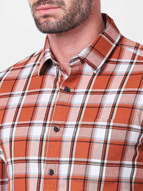 Killer Men Slim Fit Checks Brown Shirts