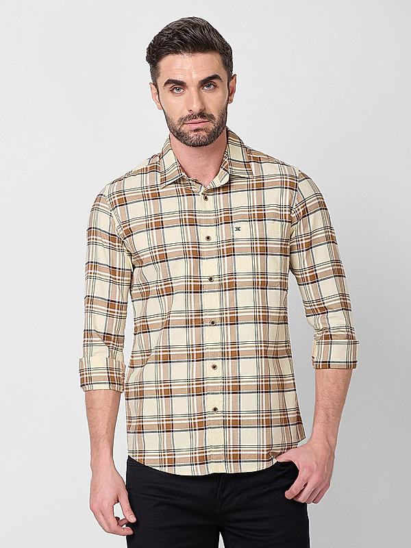 Killer Men Slim Fit Checks Crem Shirts