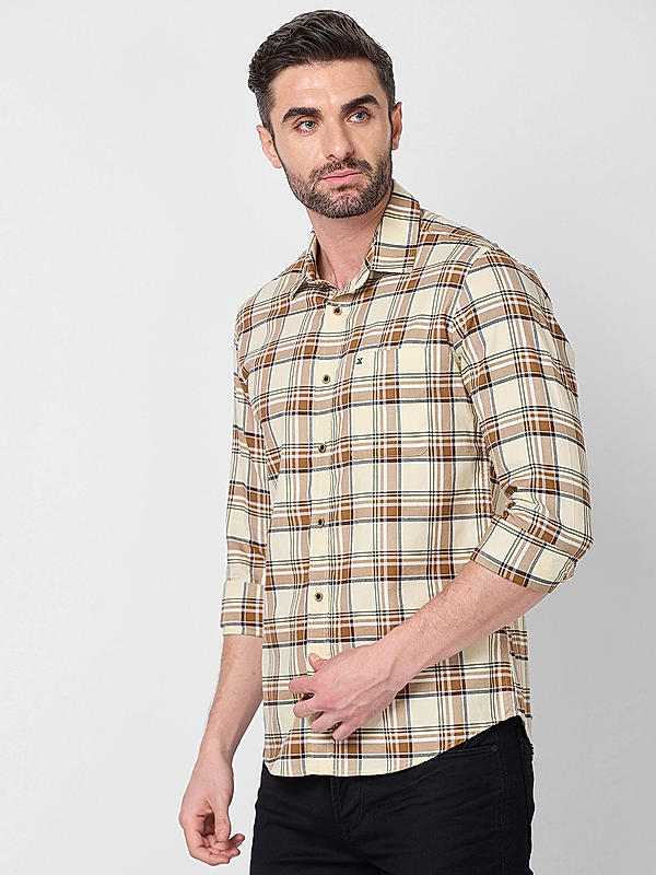 Killer Men Slim Fit Checks Crem Shirts