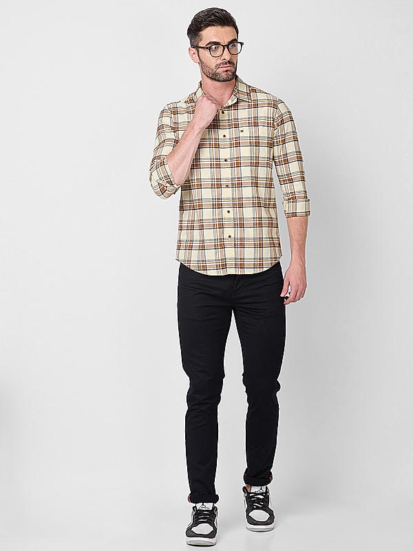 Killer Men Slim Fit Checks Crem Shirts