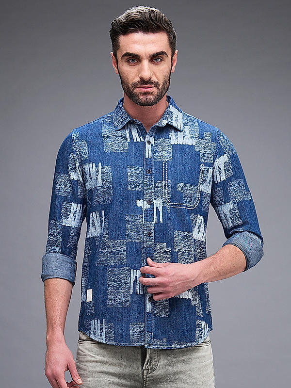 Killer Men Slim Fit Printed Blue Shirts