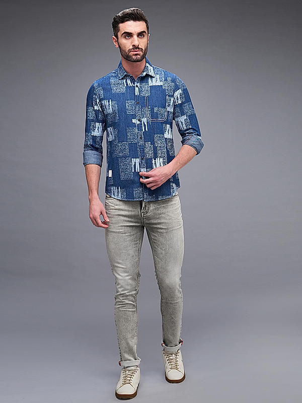 Killer Men Slim Fit Printed Blue Shirts