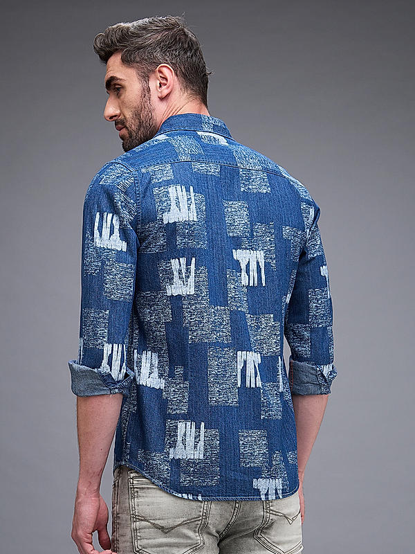 Killer Men Slim Fit Printed Blue Shirts