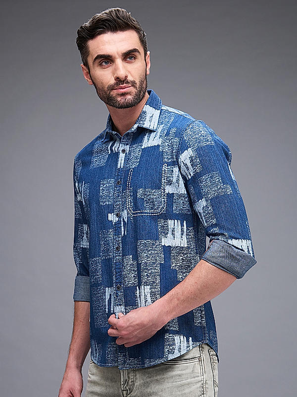 Killer Men Slim Fit Printed Blue Shirts