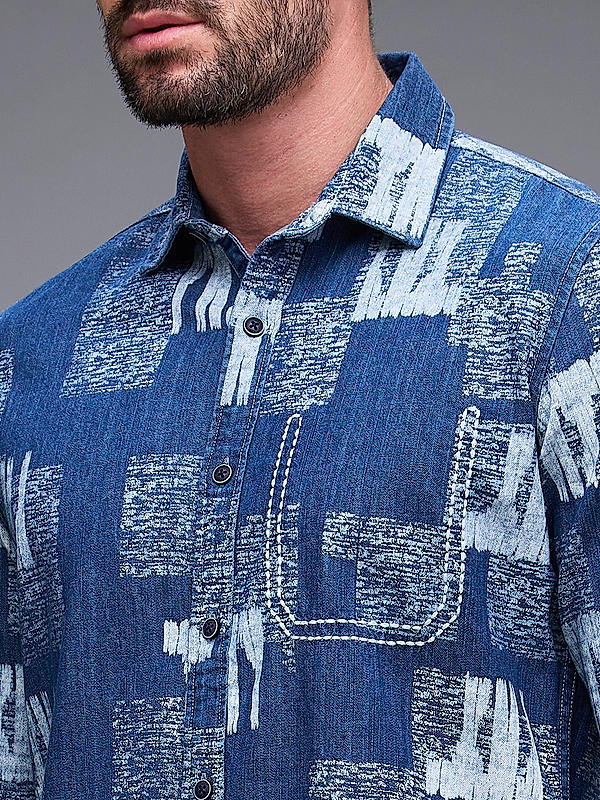 Killer Men Slim Fit Printed Blue Shirts