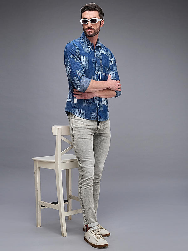 Killer Men Slim Fit Printed Blue Shirts