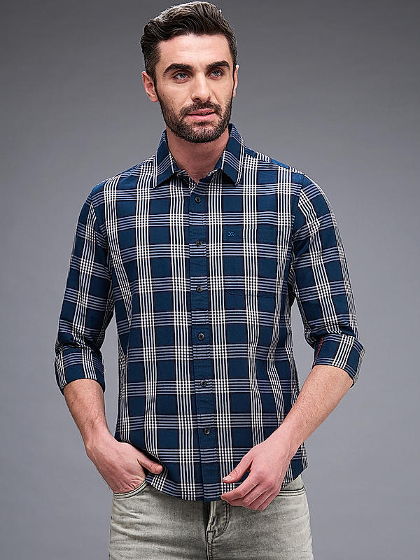 Killer Men Slim Fit Checks Blue Shirts