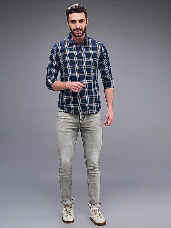 Killer Men Slim Fit Checks Blue Shirts