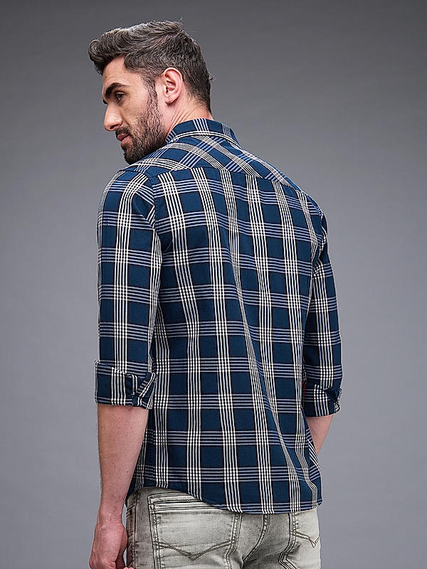 Killer Men Slim Fit Checks Blue Shirts