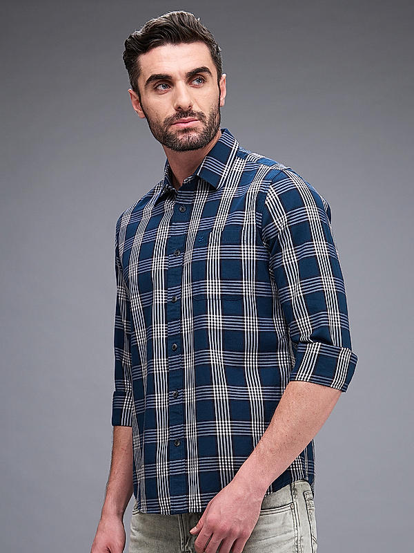 Killer Men Slim Fit Checks Blue Shirts