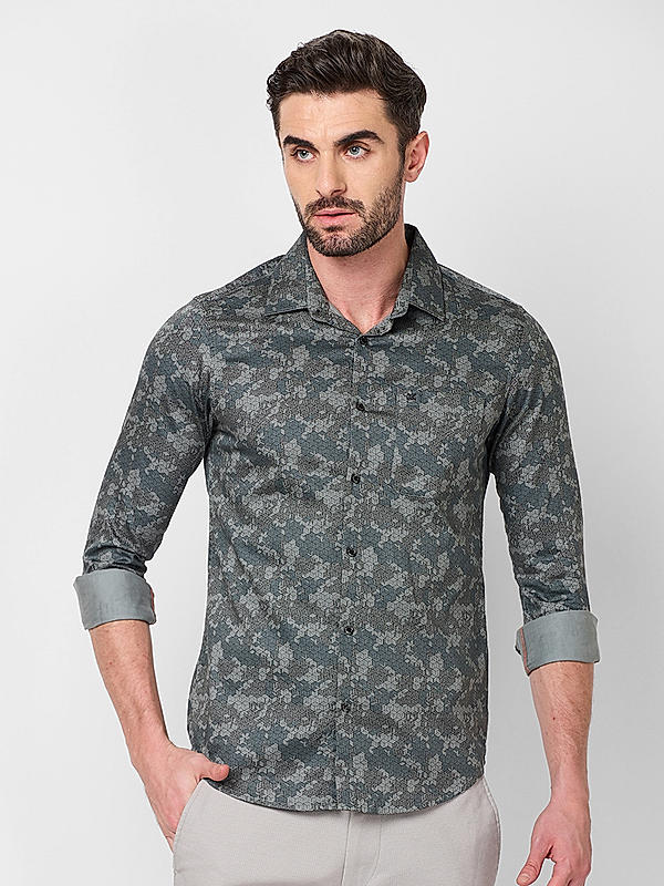 Killer Men Slim Fit Printed Grey Shirts