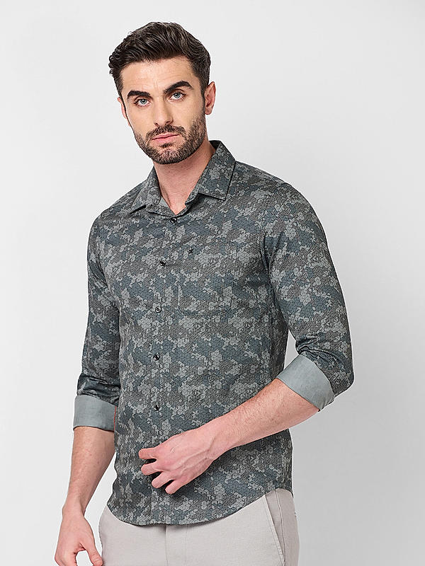 Killer Men Slim Fit Printed Grey Shirts