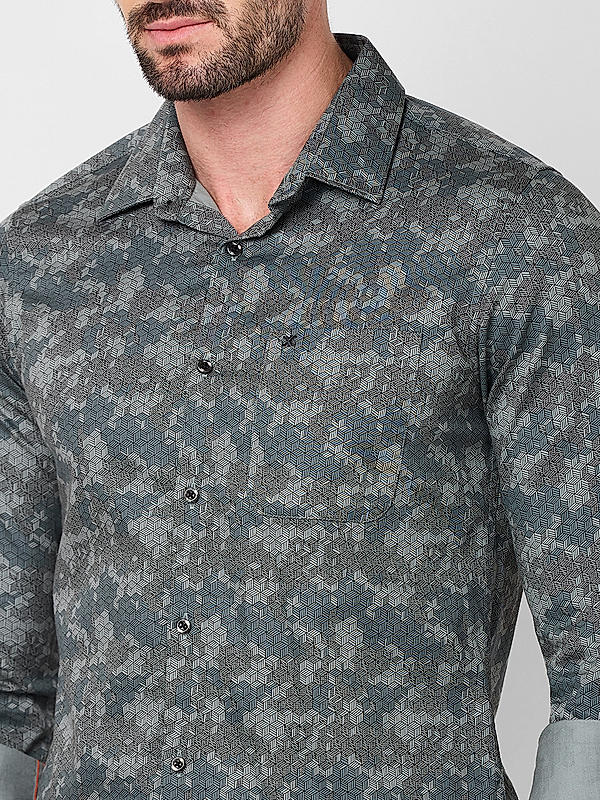 Killer Men Slim Fit Printed Grey Shirts