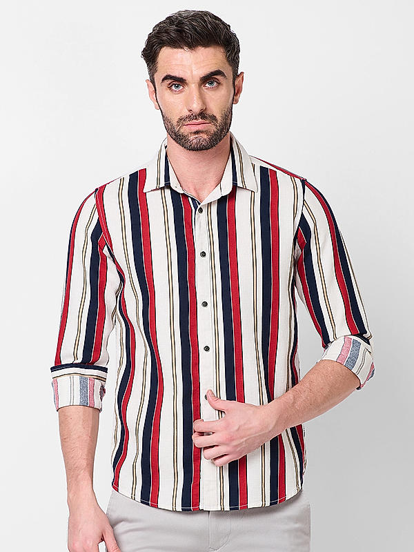 Killer Men Slim Fit Striped Multicolor Shirts