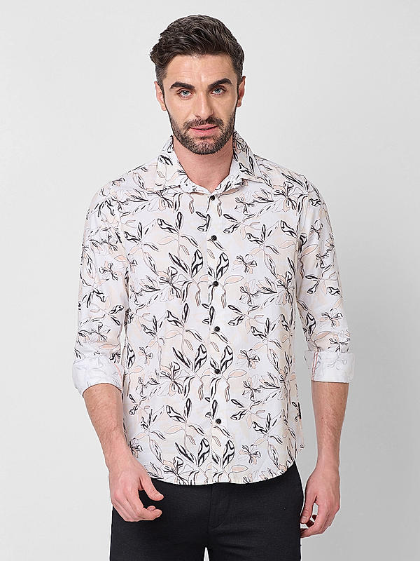 Killer Men Slim Fit Printed Peach Shirts