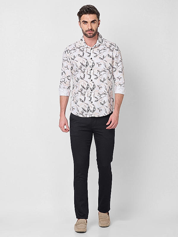 Killer Men Slim Fit Printed Peach Shirts