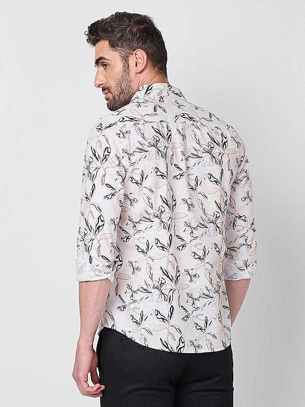 Killer Men Slim Fit Printed Peach Shirts