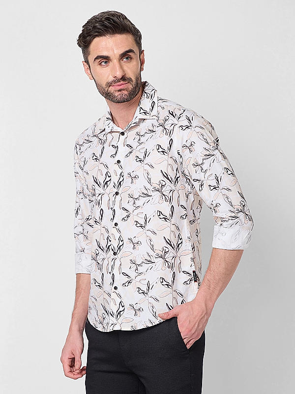 Killer Men Slim Fit Printed Peach Shirts