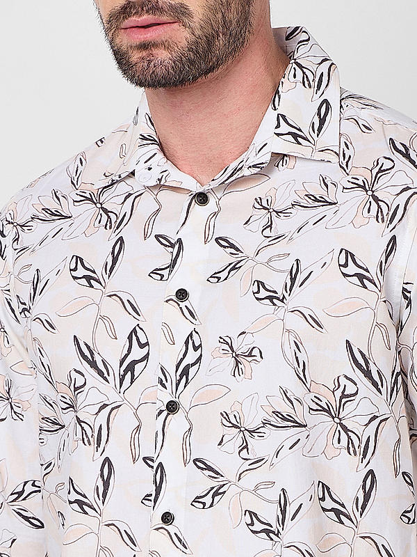 Killer Men Slim Fit Printed Peach Shirts