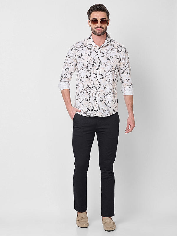 Killer Men Slim Fit Printed Peach Shirts