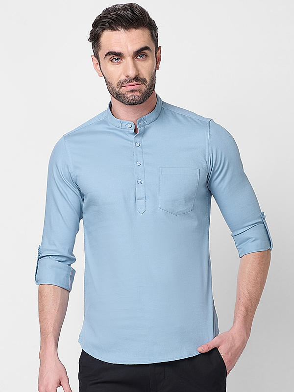 Killer Men Slim Fit Solid  Sky Blue Shirts