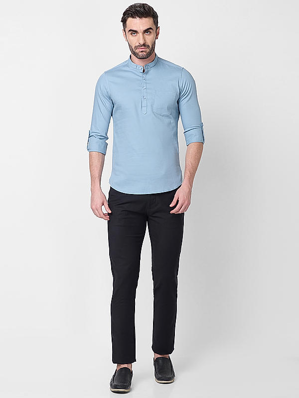 Killer Men Slim Fit Solid  Sky Blue Shirts